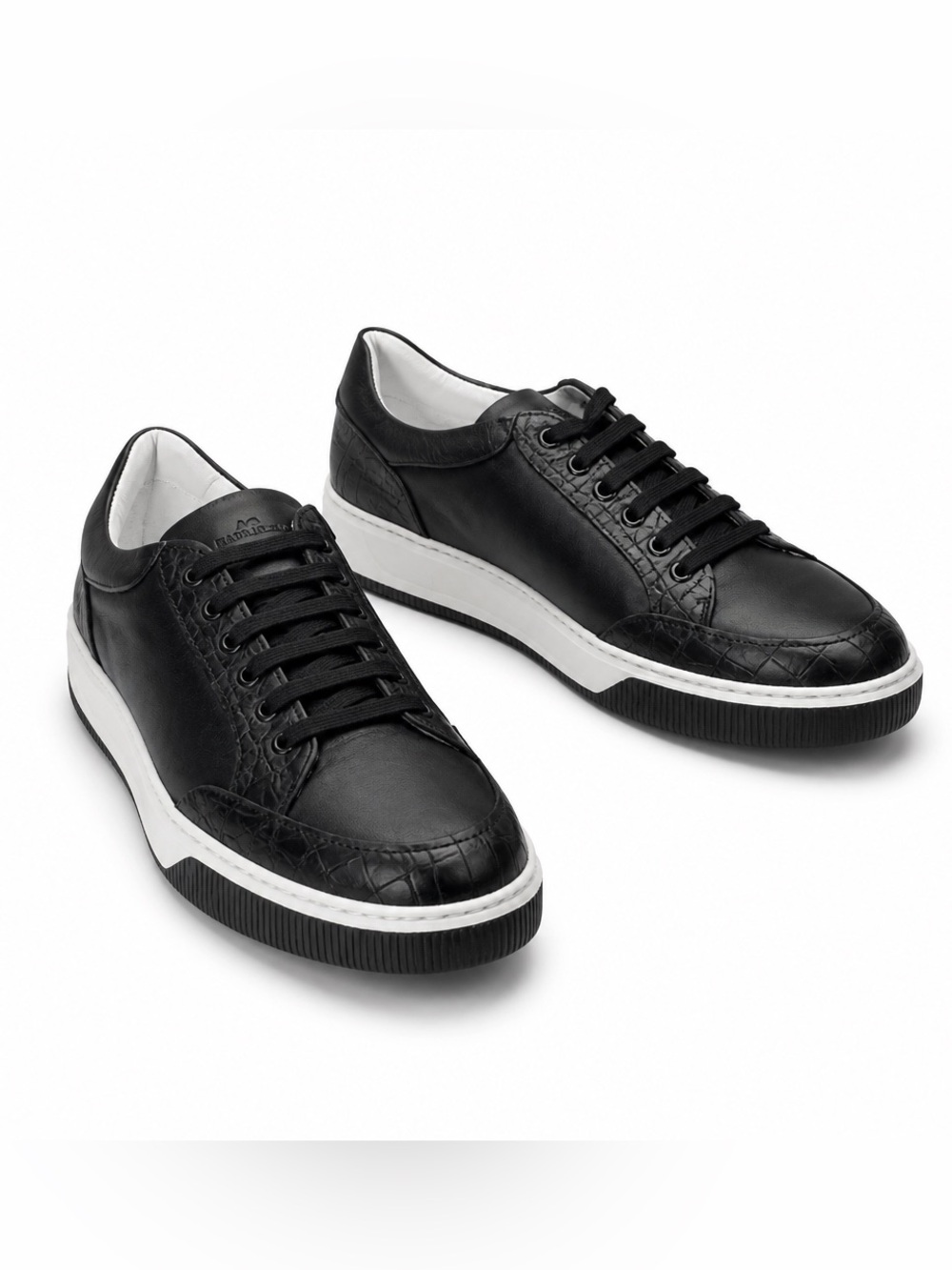 Alberto Ciccioli Men's Black Soft Leather Comfort Low-Top Lace-Up Sneakers